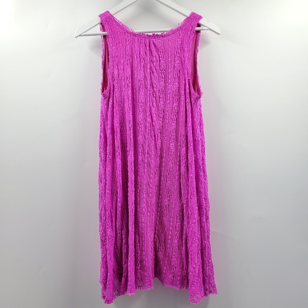 Free People Pink Floral Lace Swing Dress Mini Boho Cottagecore Prairie V-Neck - Picture 4 of 7